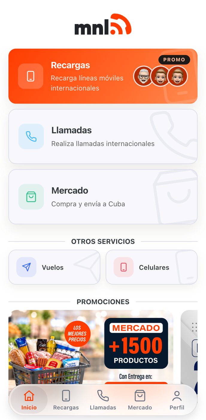 App MNL: pantalla de inicio